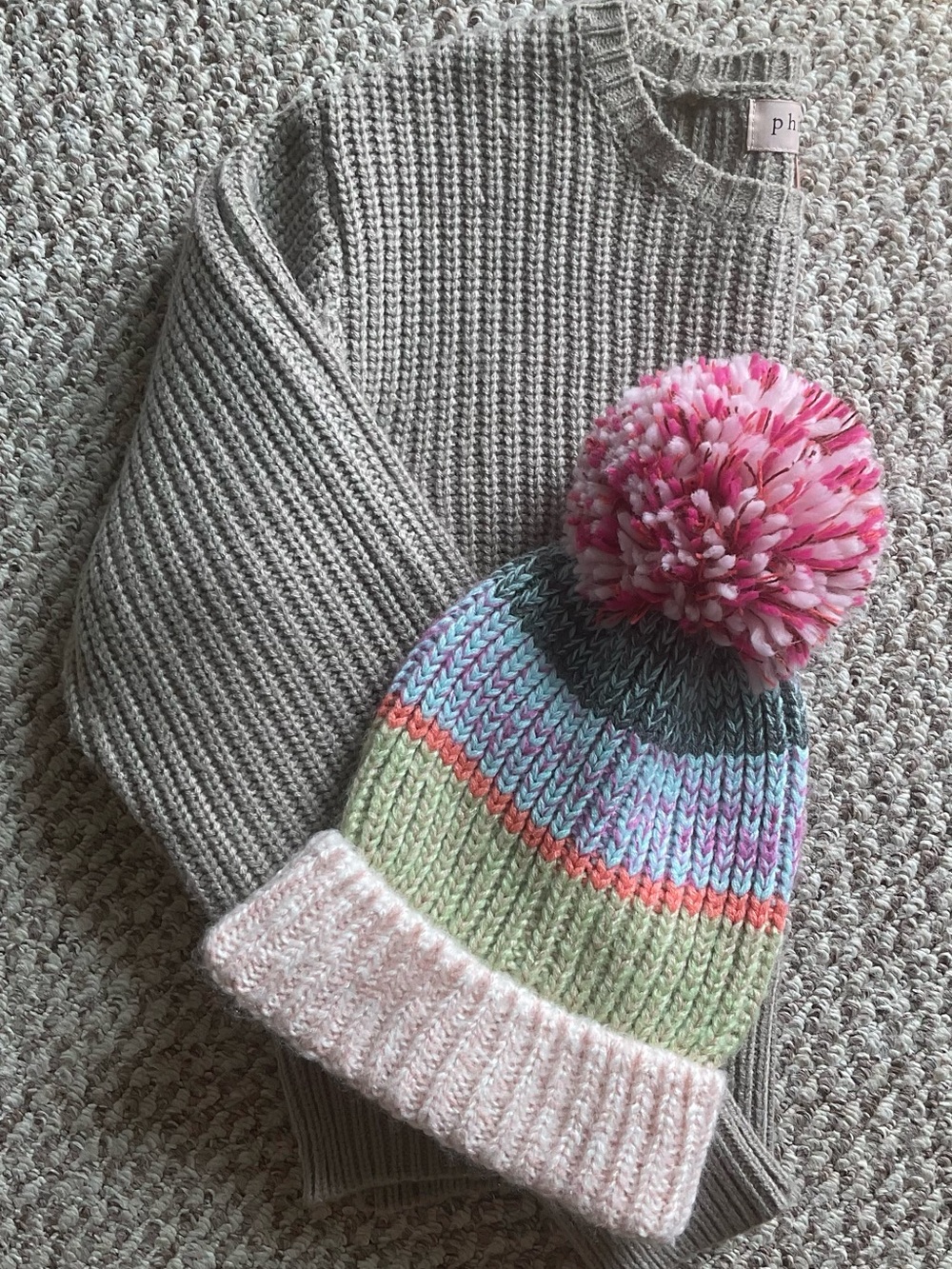 2 PIECE BUNDLE PHILOSOPHY BEIGE SWEATER AND WINTER HAT SET